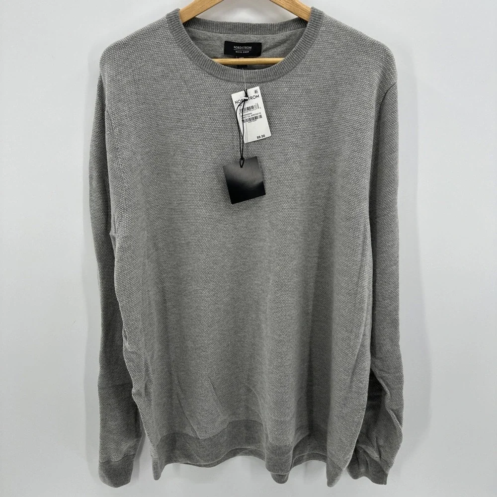 Nordstrom Signature Mens Size 2XL NWT 25% Wool Blend Gray Sweater Birdseye Print